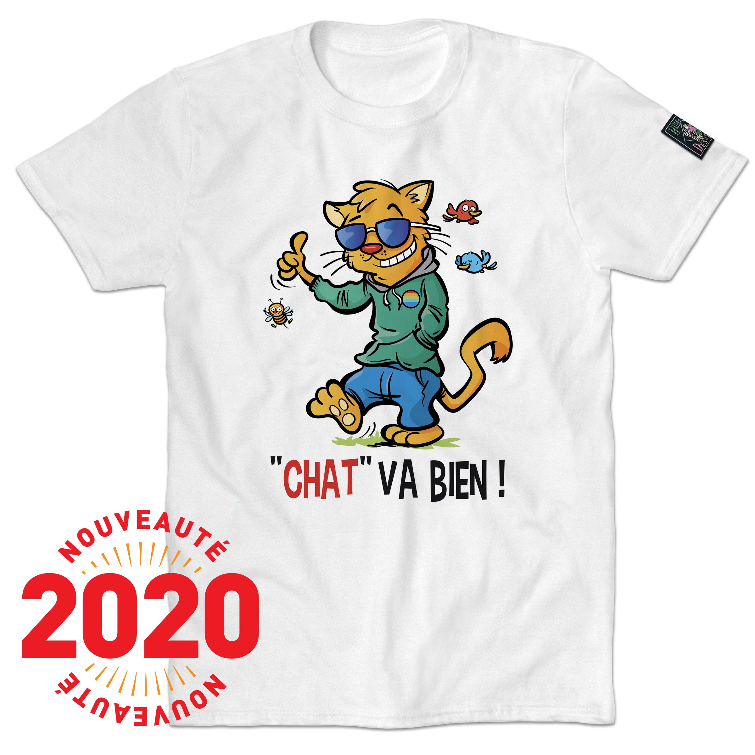 T Shirt Blanc Humeur Design Chat Va Bien