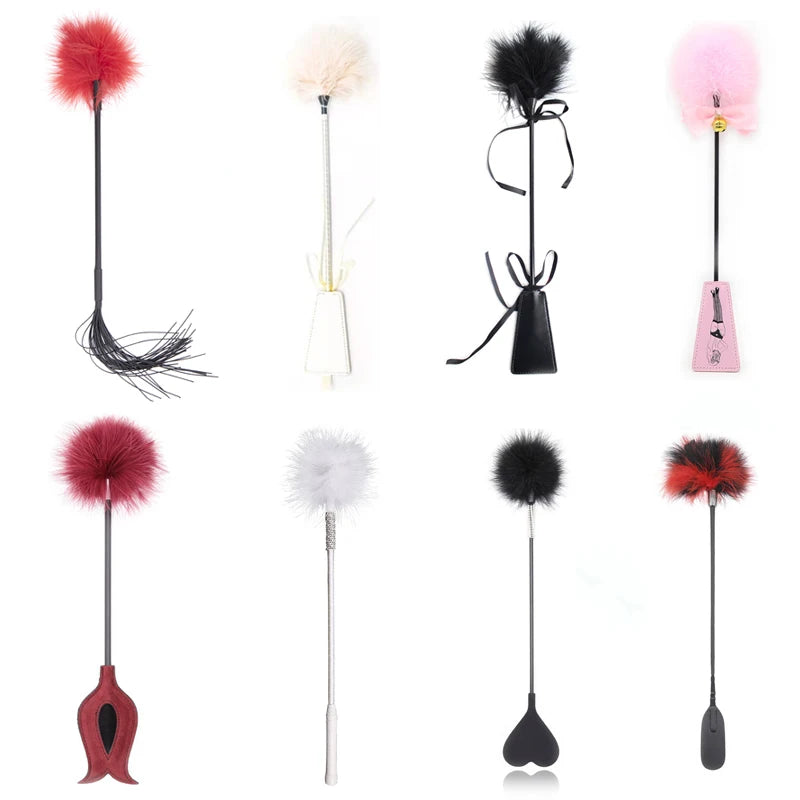 Erotic Flirt Tickle Feather w/Leather Spank Whip