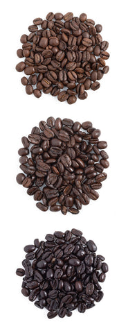Comparison of light, medium, and dark roasted coffee beans.