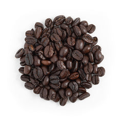 Pile of medium-dark roast coffee beans.