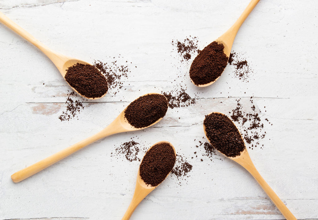 Spoons with different coffee grind sizes.