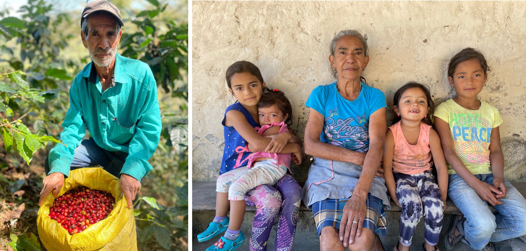 Head farmhand, Roberto, a 30-year veteran of Finca Gualme. Reina surrounded by her grandchildren.