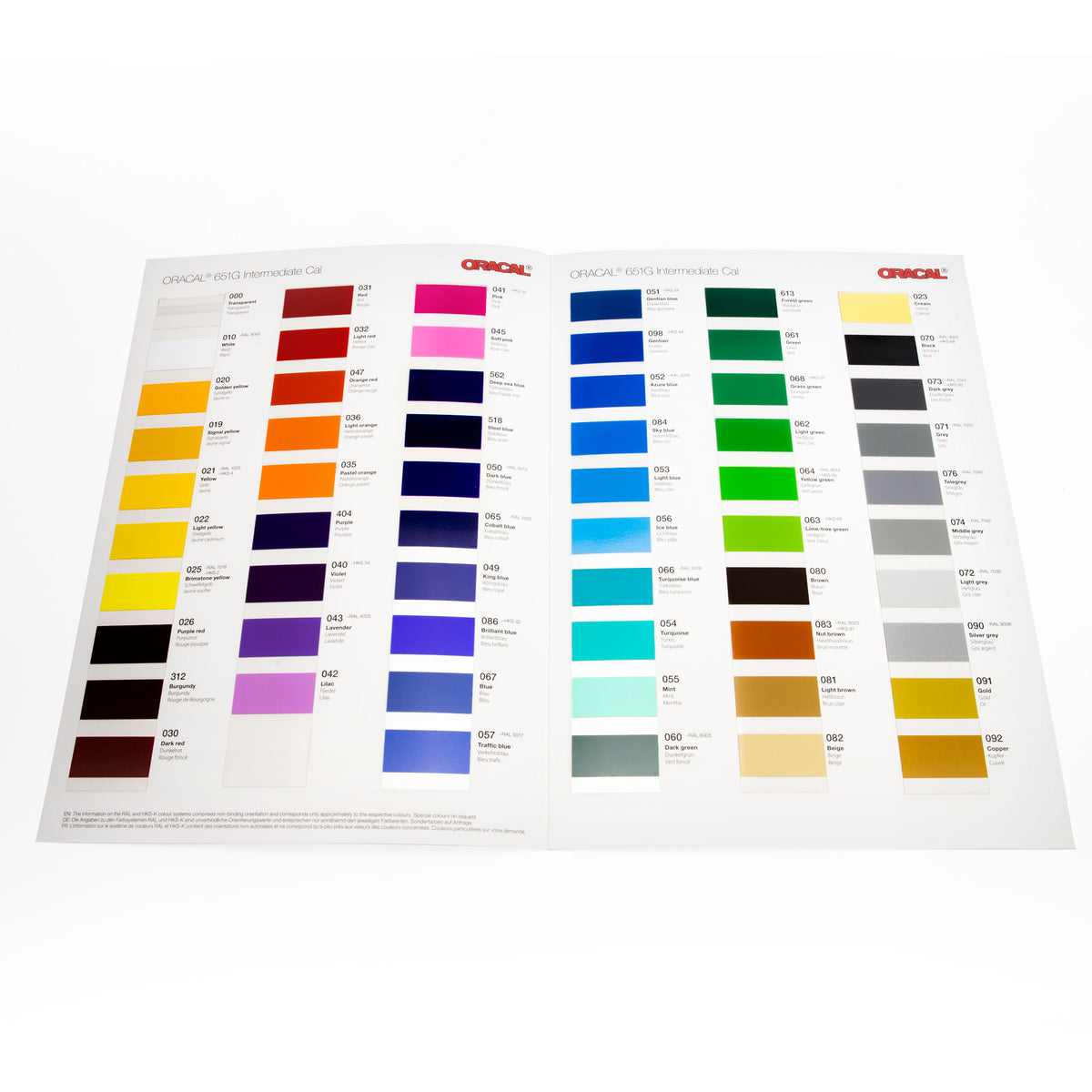 Oracal 651 Intermediate Calendered Film Color Chart
