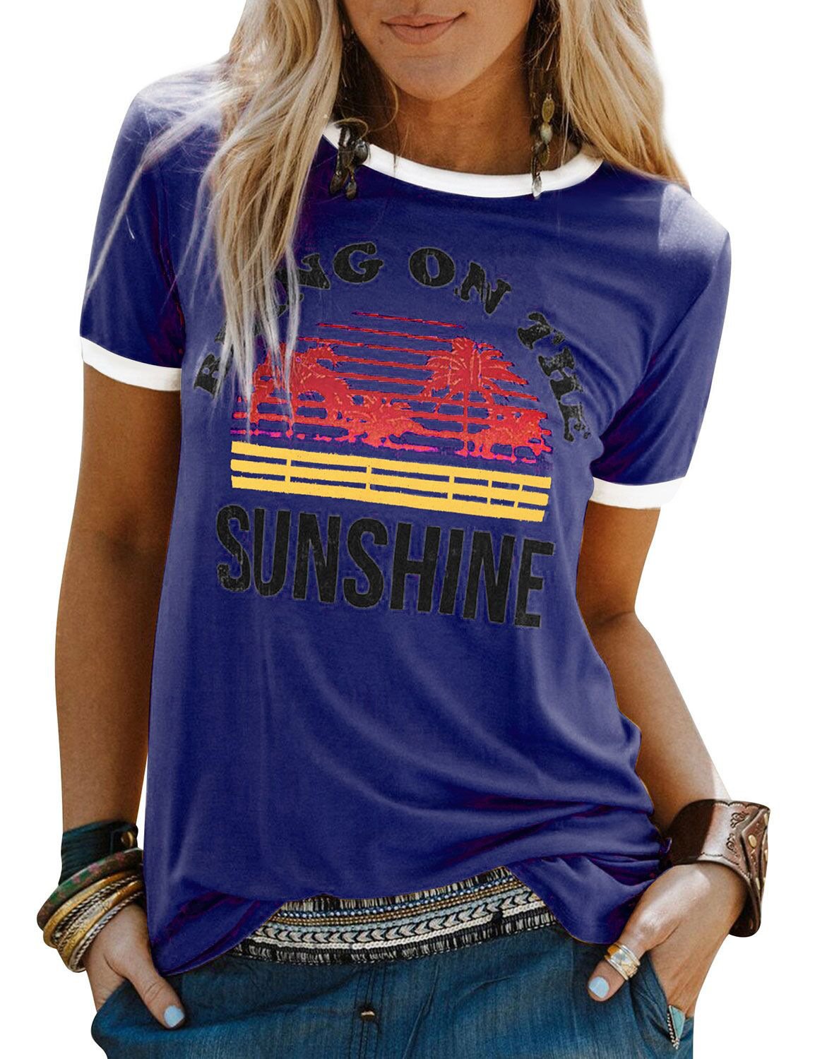 New Women's T-Shirt Bring On The Sunshine Letter Print Top