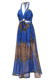 Leopard Tie-Dye Tie Waist  Slit Maxi Dress
