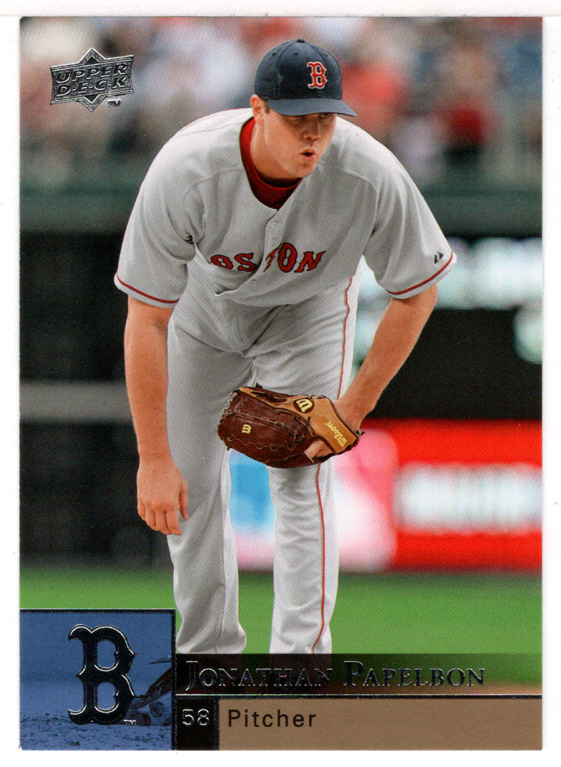 Jonathan Papelbon player worn jersey patch baseball card (Boston Red Sox)  2009 Upper Deck Goodwin #GCMPA