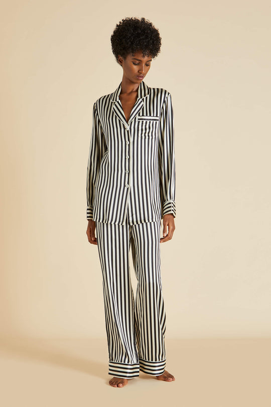 Striped Satin Chemise de Pyjama - Beige