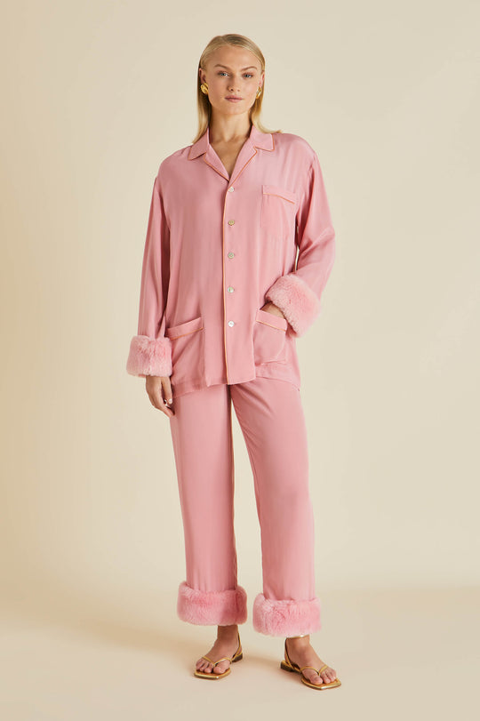 New Women's Pajamas Fashion Luxury Letter Jacquard Lattice Sleepwear Silk  Like Nightwear V-neck Homewear Pyjamas Femme