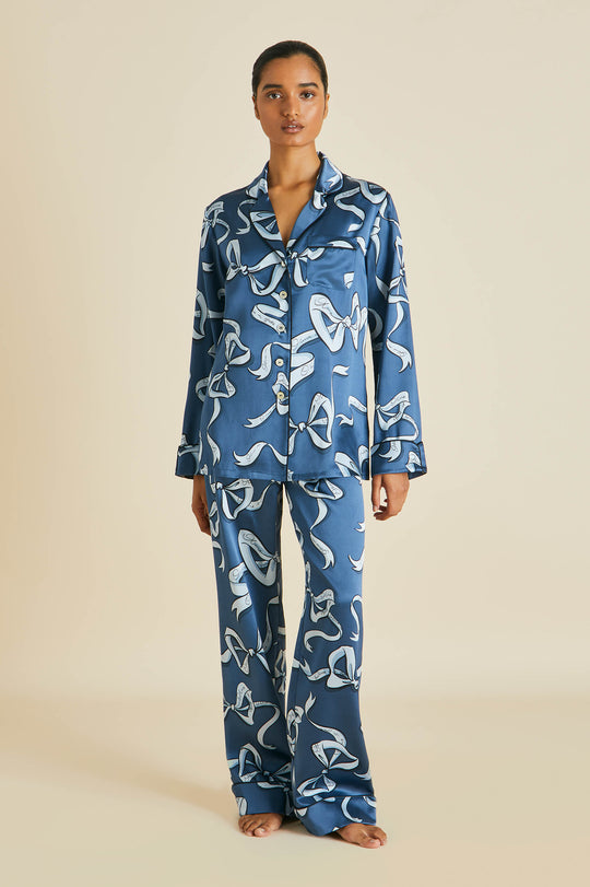 Pyjama Louise Soie Mauve avec Motifs - The Cocoonalist
