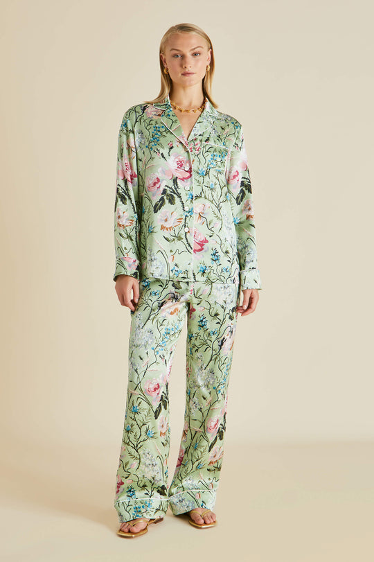 New Women's Pajamas Fashion Luxury Letter Jacquard Lattice Sleepwear Silk  Like Nightwear V-neck Homewear Pyjamas Femme