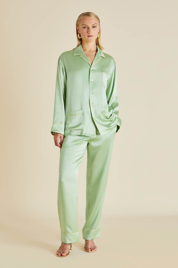 2023 Summer New Chinese Jade Emerald Pajamas Ice Silk Pajamas for Women Green  Pajama Sets
