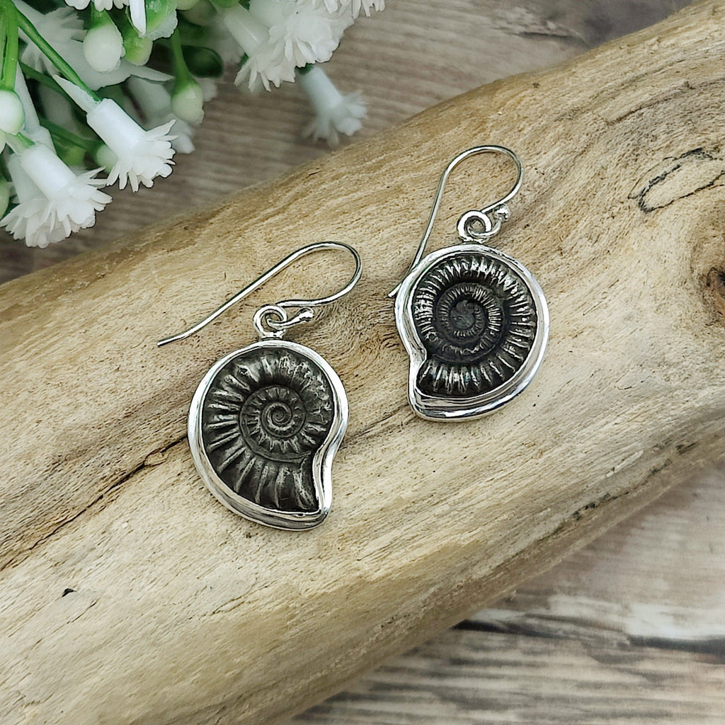 Small Ammonite Earrings | 20mm | Madagascan Fossils | Sterling Silver