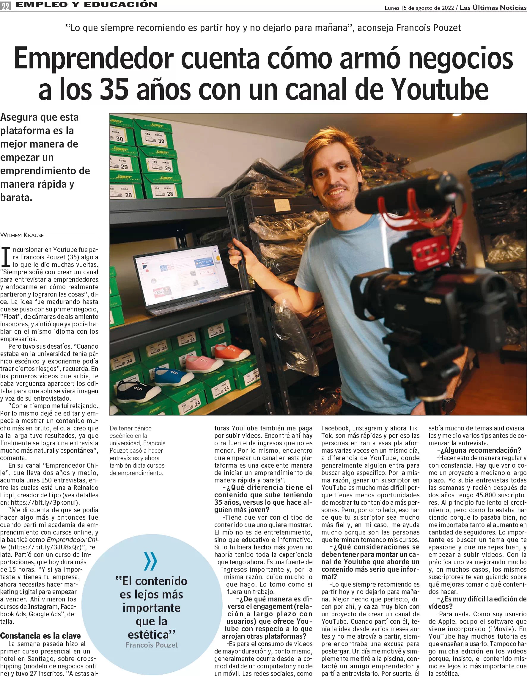 Emprendedor cuenta cómo armó negocios a los 35 años con un canal de Youtube