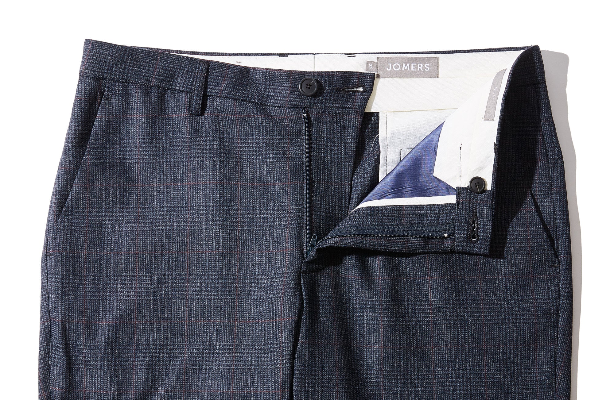 Merton - Dark Blue Plaid Worsted Wool Trousers - Jomers