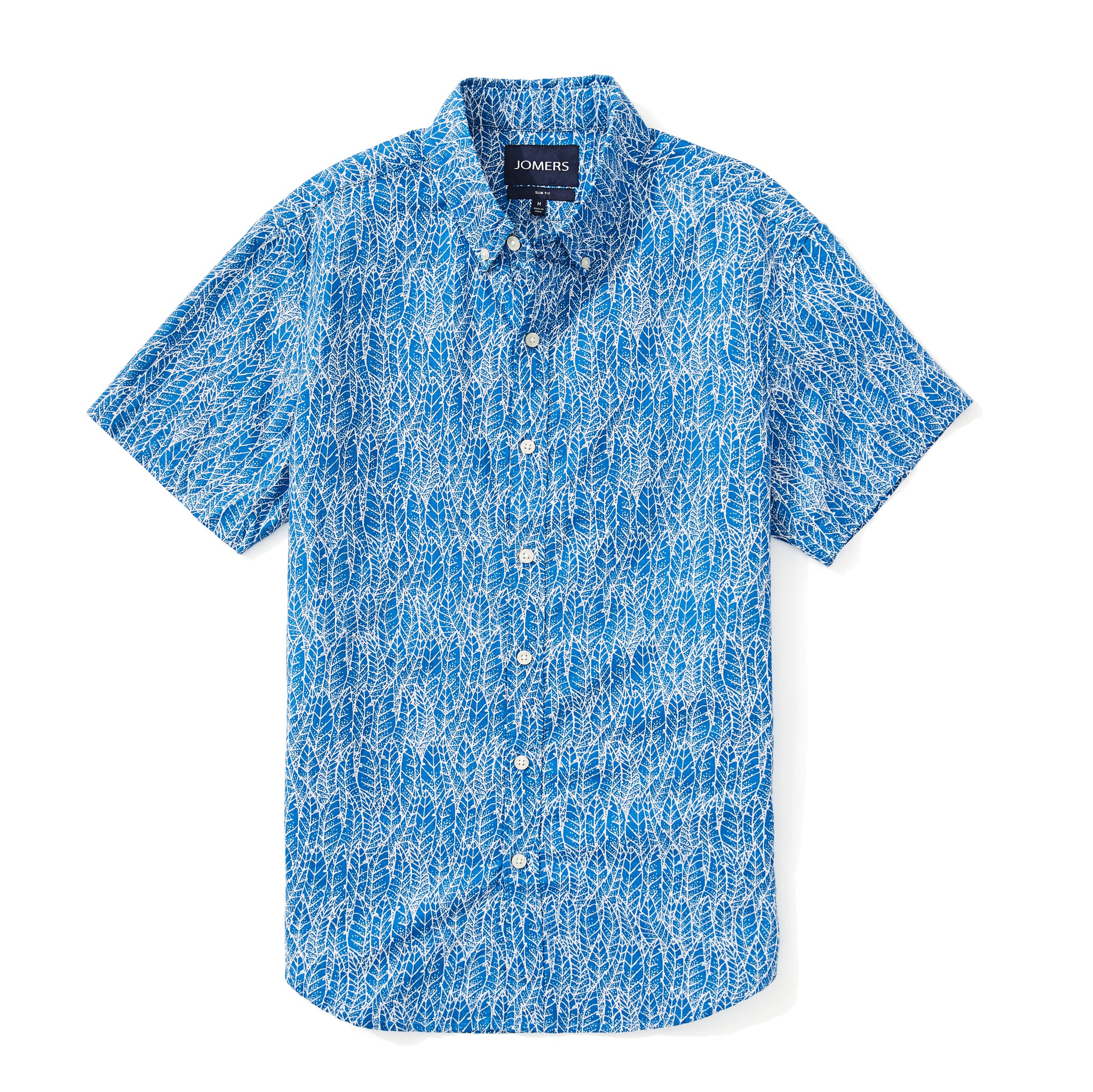 Italian Short Sleeve Shirt - Blue Leaf Print - Jomers