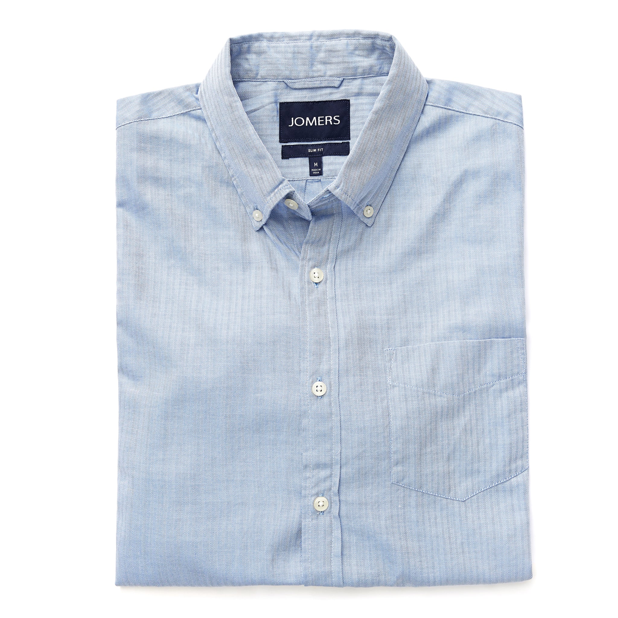 Washed Button Down Shirt - Blue Herringbone - Jomers