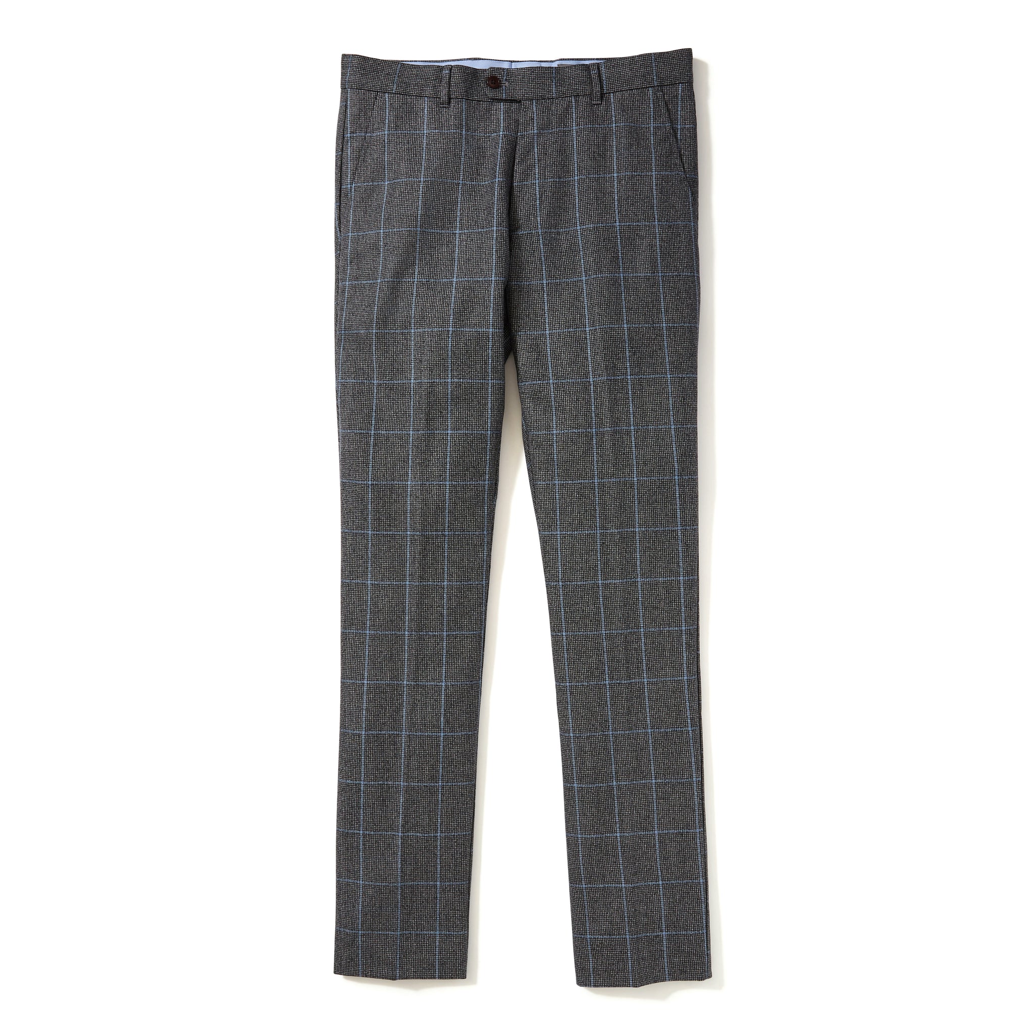 Italian Wool Dress Pants - Grey Light Blue Windowpane - Jomers