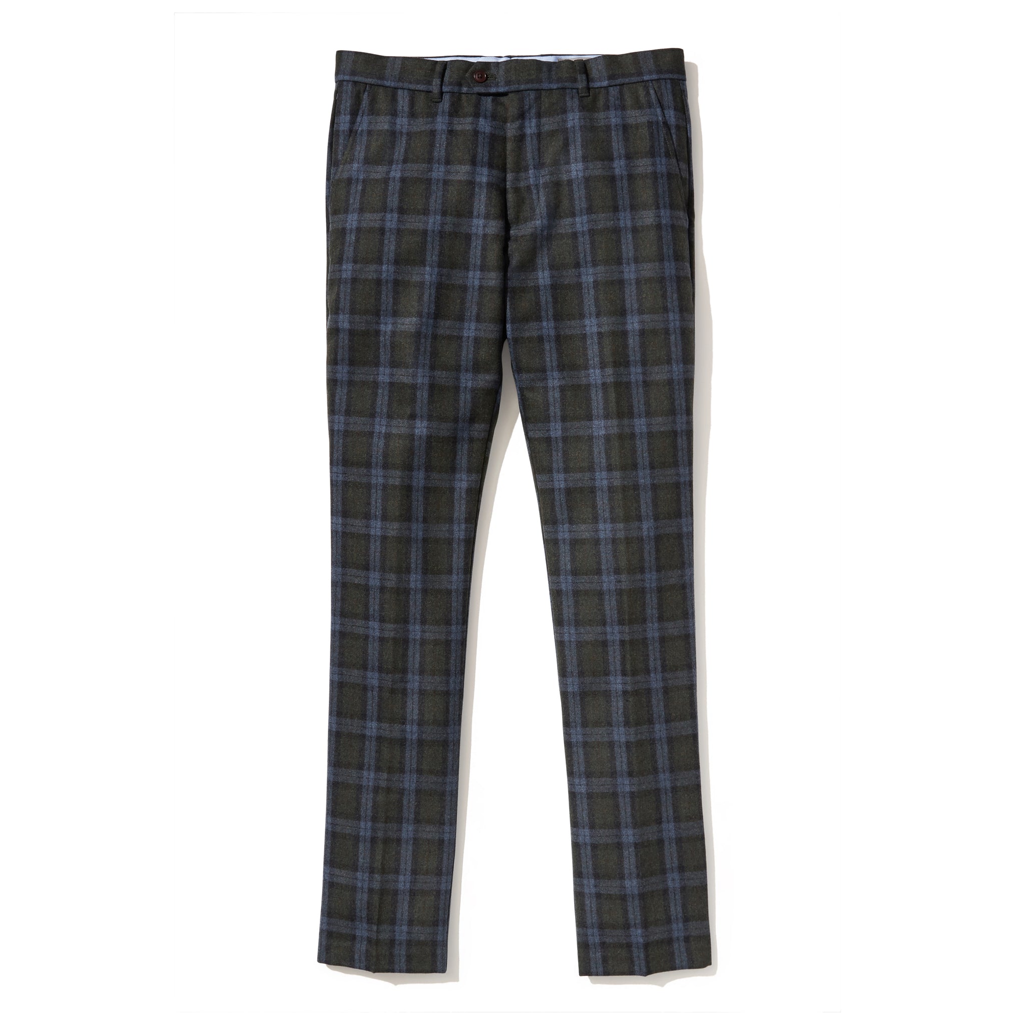 Italian Wool Flannel Dress Pants - Olive Blue Check - Jomers