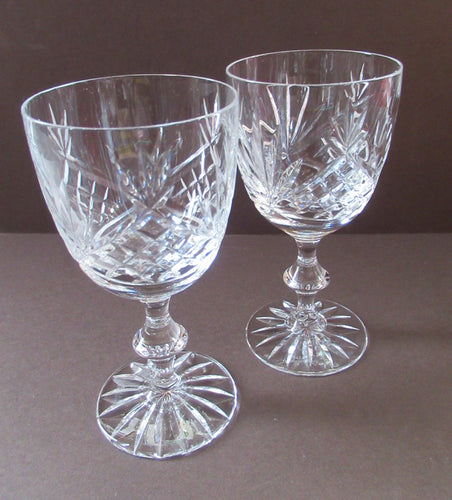 Matching PAIR of Cut Crystal Brandy Glasses. Height 4 1/4 inches