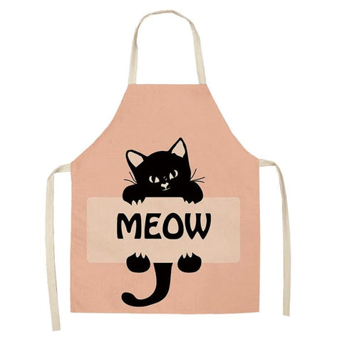 Tablier de Cuisine Japonais avec Chaton Imprimé en Lin pour Adultes Chat Griffeur / Adulte 55x68cm