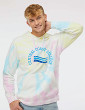 Load image into Gallery viewer, Midweight Tie-Dyed Hooded Sweatshirt / Tie Dye Cotton Candy / Central Coast College
