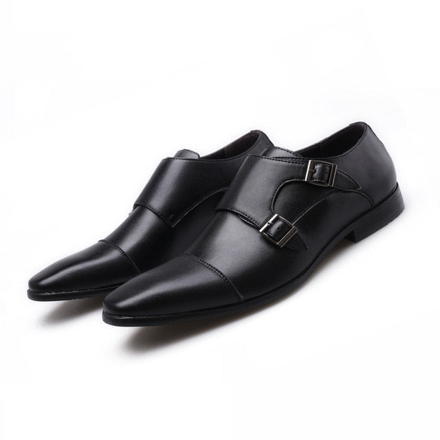 Double Monk Strap Shoes Leather Square Toe Classic Oxford Shoes