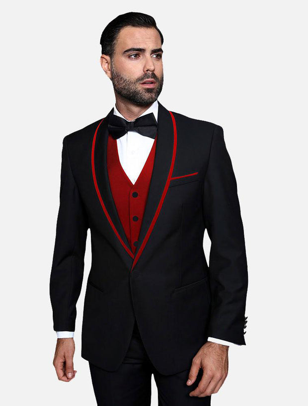 Designer Red And Black Suit For Men