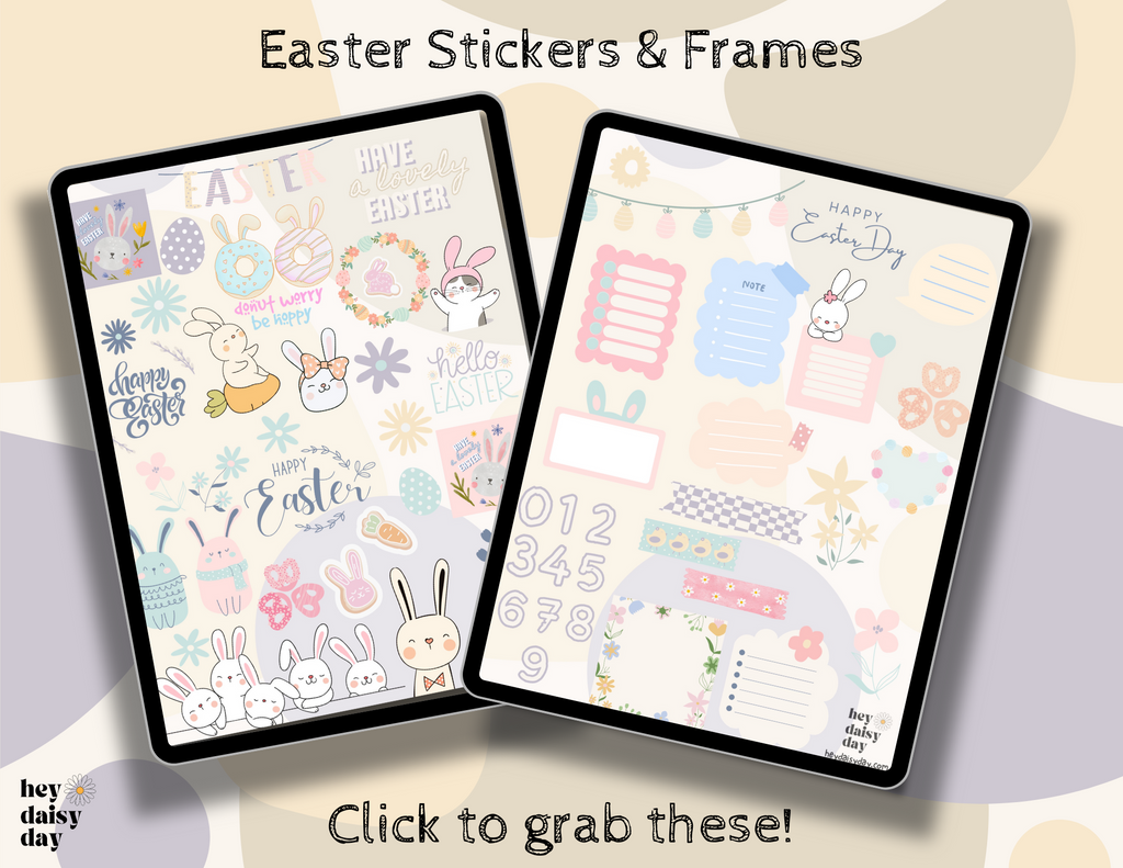 Easter stickers. Digital planner stickers. Digital easter stickers for free