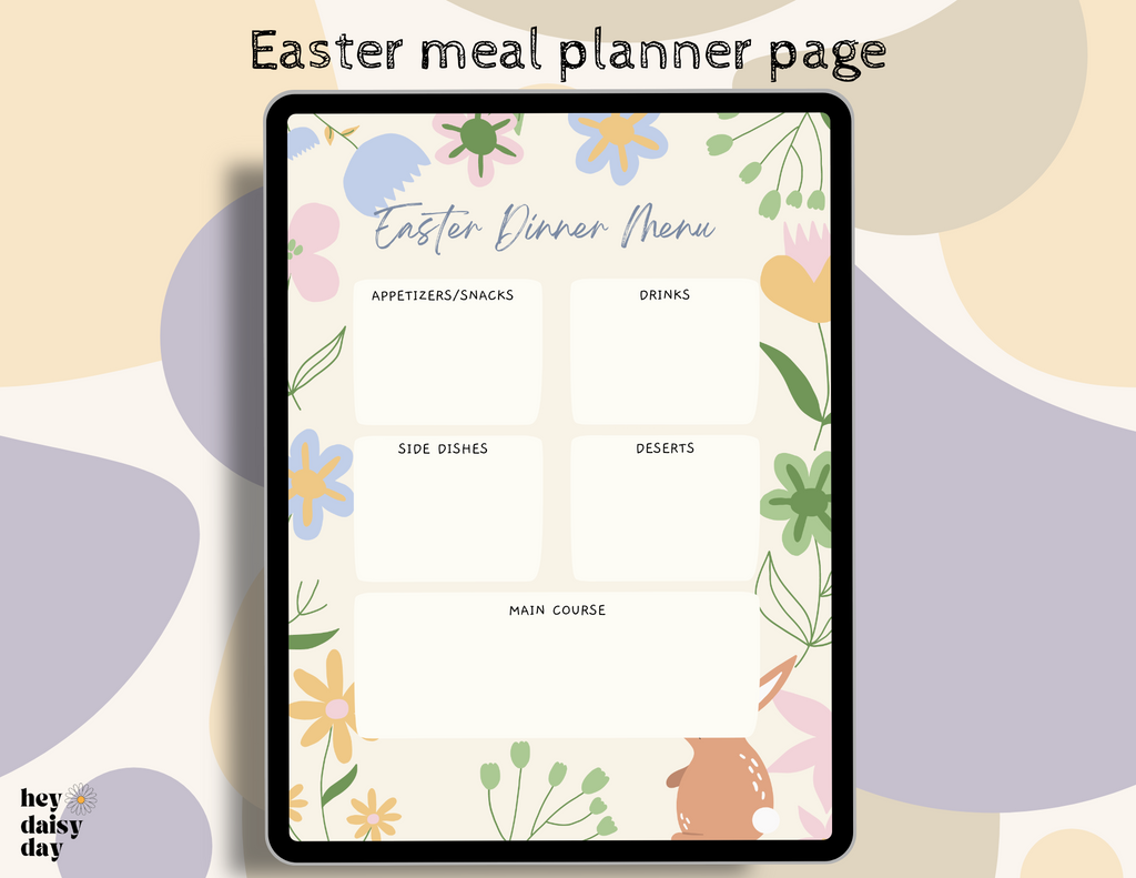 Easter digital Meal planner page. Digital planning for easter.