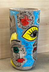 Photo of Concretti Designs Aster planter painted with postmodernist Basquiat-inspired design by Gareth Maguire