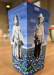 Photo of painted Concretti Designs Willow planter depicting the Native American experience by JM Stubbs