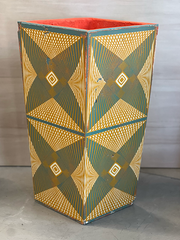 Photo of Concretti Designs Willow planter with sophisticated green and gold design painted by Adreon Henry