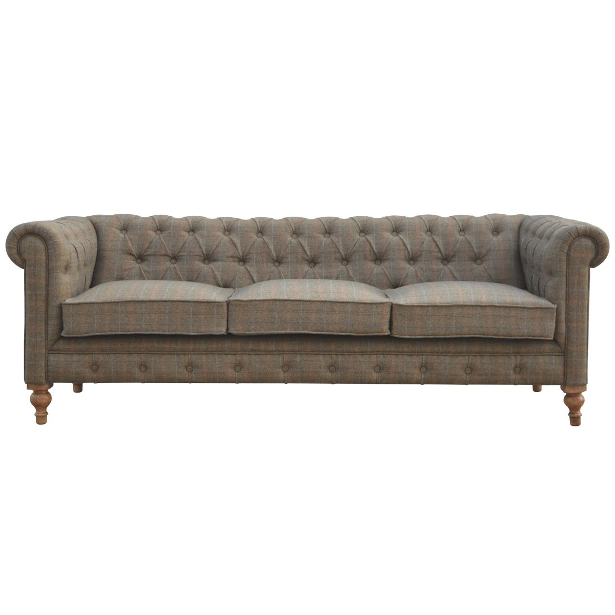 Handcrafted Solid Wood Multi Tweed 3 Seater Sofa - HM_FURNITURE