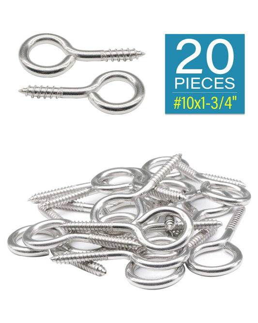 20 Pieces Stainless Steel Eye Screws Hooks Self-tapping Screws