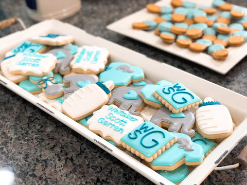 Baby shower sugar cookies for a boy