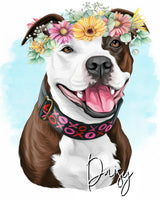 Custom Pet Portraits with Beautiful  flower crown. Custom Dog portrait. Dog Mom Dog lover gift ideas. Pet Memorial gift pet loss gift- Kikipettee