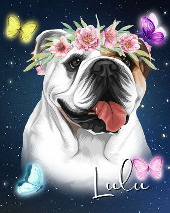 Custom Pet Portraits with flower crown. Custom Dog portrait. Dog Mom Dog lover gift ideas. Pet Memorial gift pet loss gift- Kikipettee