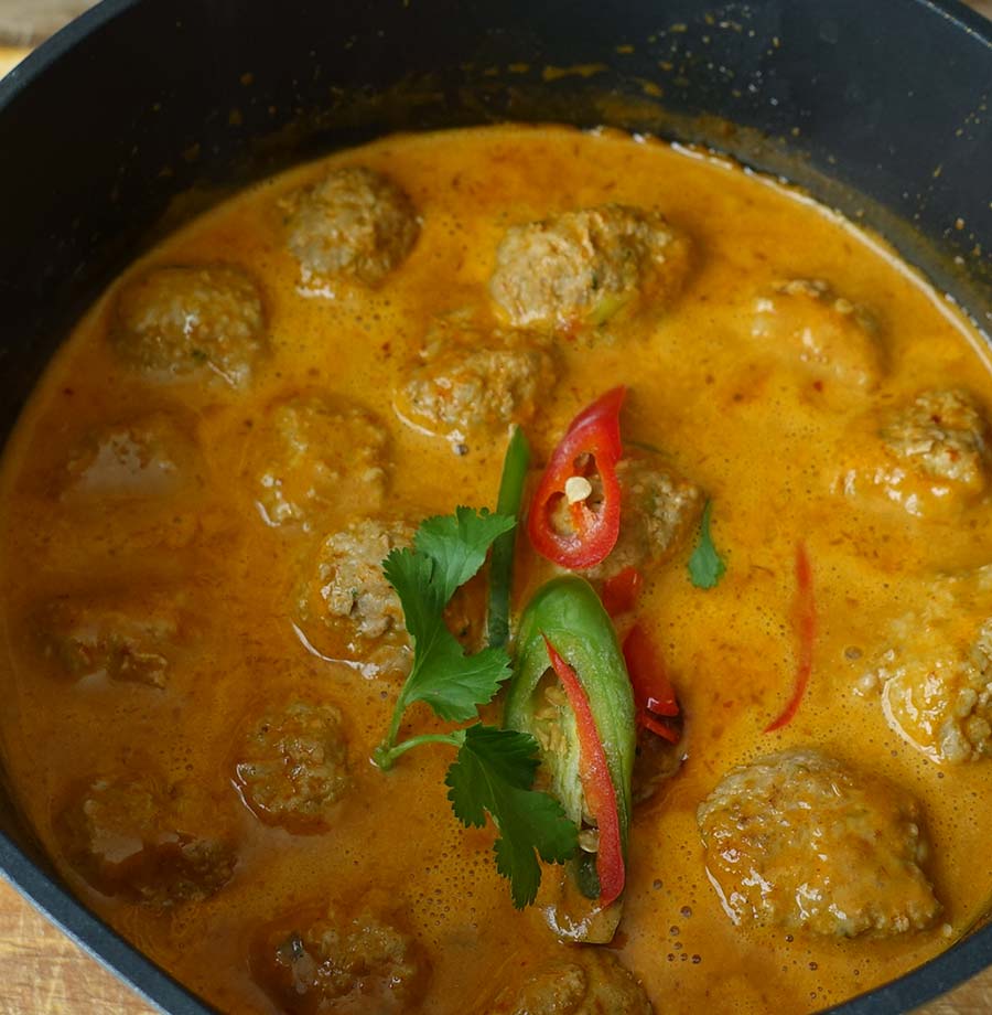 Cook through the meatballs in the sauce and add peppers or any remaining ingredients