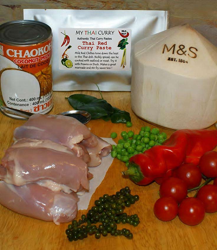 Ingredients for Thai Red Curry in Young Coconut