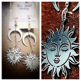Gypsy sun and crescent moon silver earrings, Gypsy girl, True Rebel Clothing