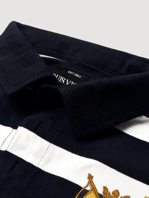 Louis Vicaci Long Sleeve Polo Shirt For Men-White & Navy Stripe