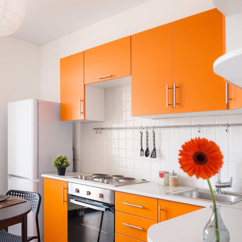 bright orange colourful kitchen 