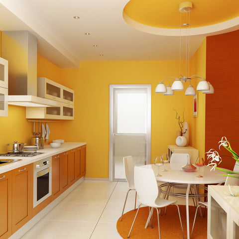yellow and orange two tone kitchen