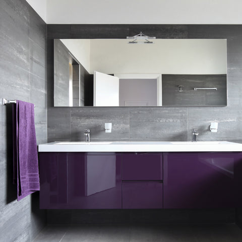 purple and dark bathroom