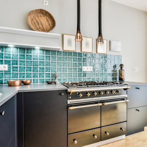 black and blue kitchen interior