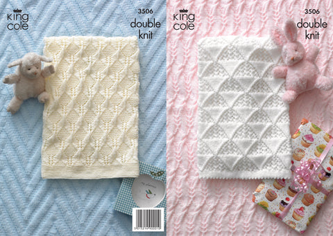 Image of cover of knitting pattern to knit four traditional baby blankets with textures and geometric shapes