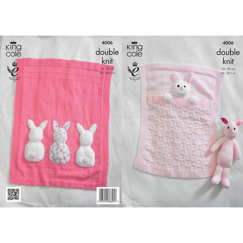 Image of knitting pattern showing two baby blankets with a bunny rabbit theme