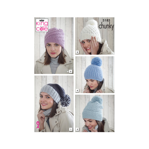 Image of knitting pattern cover with five ladies hats to knit in chunky yarn