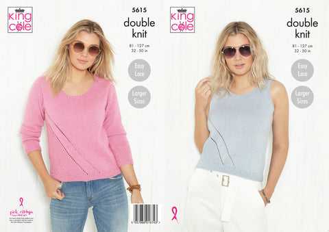 Image of cover of knitting pattern showing two cotton summer tops - a silver vest and pink sweater