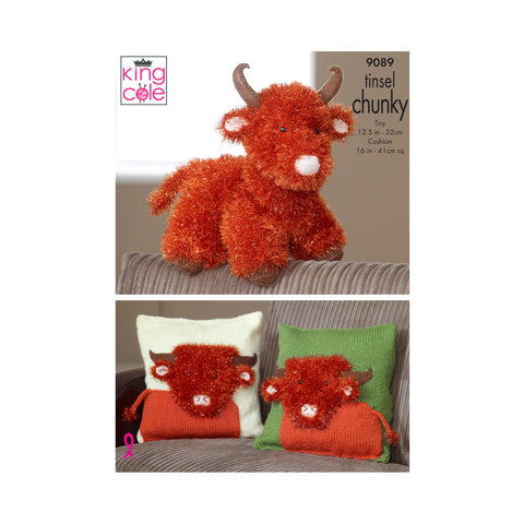 Image of Highland Cow toy and cushion cover knitting pattern